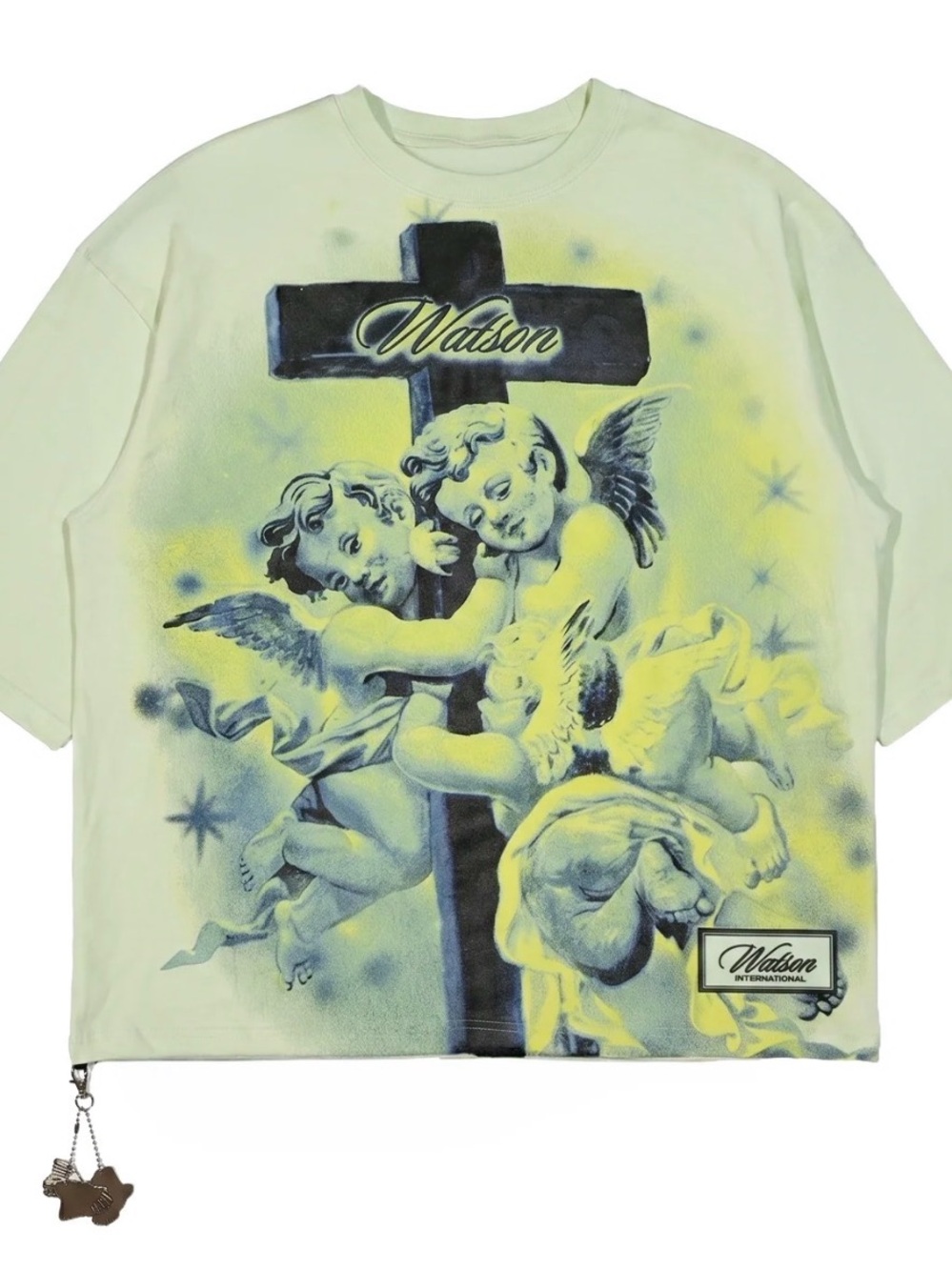 🪽💚🪽 Watson Calm Angel and Rhinestones Graphic & Short Sleeve Tee - XS
